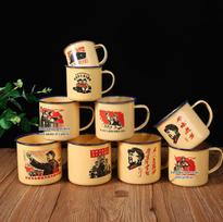 Klasikinė nostalgijos emalio arbatos puodelis su rankena, didelės talpos 6 cm open cup beige