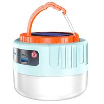 Saulės energija varomas kempingo palapinės šviestuvas, saulės energija + USB įkrovimas, nuotolinio valdymo pultas, mėlynas
