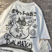 Unisex Unisex Cartoon Tshirts Harajuku Kawaii Cat Printed Short Sleeve Tees Couple Streetwear Clothes Y2k Tops Graphic T Shirts 4XL gray