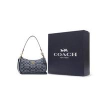 COACH Teri audinio su karvės oda petinė rankinė, rankinė, petinė rankinė vidutinio dydžio moteriška džinsų mėlyna CH139-IMDEI One Size 3 black