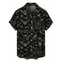 Vyriški gotiški tamsūs paslaptingi raganavimo simboliai trumpomis rankovėmis marškiniai su skeletu, šikšnosparniu, pentagrama spausdinti punk laisvalaikio marškiniai 6XL black