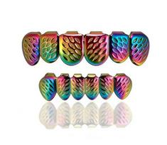 Pasidaryk pats Blizgantys Dantų Grillz Hip Hop Aukso Spalvos Gradientas Spalvingi Viršutiniai Apatiniai Dantų Dangteliai Moterims Vyrams Papuošalai Helovinas Cosplay Dovana brown