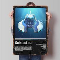 Subnautica Žaidimo skardos plakatas Individualus sienos menas Vintažiniai Retro Metaliniai ženklai Garažo Dekoravimui Kambario Įrengimo Dekoracijos 30x40cm(11.8x15.7inch) blue
