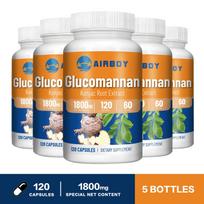 High-dose glucomannan, konjac root extract capsules, 1800mg per serving, plant-based dietary fiber supplement. 120*5