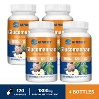 High-dose glucomannan, konjac root extract capsules, 1800mg per serving, plant-based dietary fiber supplement. 120*4