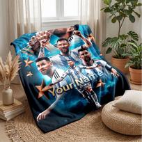 Lionel Messi Custom Name Text Flannel Blanket Soccer Logo Personalized Fleece Throw Blanket Special Gift For Sofa Bedroom Home 80cmx120cm gray