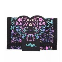 Smiggle vaikiškas mokyklos kuprinė, didelės talpos riedanti kuprinė-vežimėlis mergaitėms, lengva, patvari kuprinė Black flower cute cat wallet