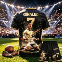 CR7 Ronaldo No.7 Theme Soccer Outfit Adult Children 3D Print Jersey Shorts Two Piece Sports Suit for Fans Children Clothing 110