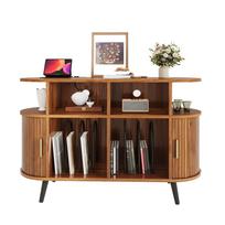 Įrašų spinta HiFi spinta Komoda MDF Ovalios geležinės kojelės Aliumininė rankenėlė Įkrovimo stotelė Kabelių praėjimas Stumdomos durys 110 x 40 x 76 cm