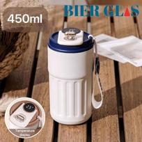 Išmanusis termosas butelis LED temperatūros ekranas kavos puodelis 316 nerūdijančio plieno būgninis puodelis nešiojamas vakuuminės kolbos termosai 410ml - 450ml white