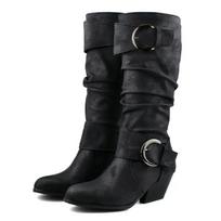 Women Boots Fashion Autumn PU Leather Boots Botas Female Stretch Black Roma Knee-Length Shoes Plus Size 34-48 38 black