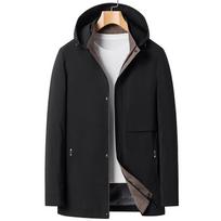Spring and Autumn Mid-length Hooded Windbreaker Men's Jacket Youth Trendy Casual Jacket 4XL black