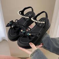 Versatile sandals women's platform summer new bow fairy style with skirt word with beach women's shoes 40 juoda