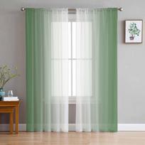 Turkio žalia Khaki spalvos gradiento permatomos užuolaidos svetainės dekoravimui Langų užuolaidos virtuvei Tulo, voile, organzos užuolaidos W135 x H115cm x1&Grommet Top