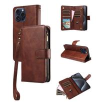 Daugiafunkcis užtrauktuko veršio telefono dėklas, skirtas IPhone16e 16 15 14 13 12 11, kortelių lizdas, atverčiamas, piniginė, stovas, dirbtinė oda Artificial Leather&Case & Strap&Iphone 16e