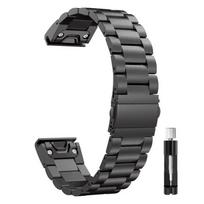Nerūdijančio plieno dirželis, skirtas Garmin Fenix ​​8 7 Pro 7X 6 6X 5X 8X Plus Metalinė apyrankė, skirta Garmin Epix Pro Tactix 7 Pro Enduro 3 2 QuickFit laikrodžio apyrankei 26mm Fenix 6X 6X Pro juoda