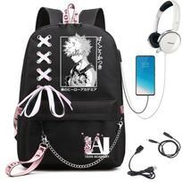 Mano herojaus akademija Anime Moteriška kuprinė USB prievadas Moteriška kelioninė kuprinė Pečių krepšys Katsuki Bakugo Anime Tendencija Nešiojamojo kompiuterio kuprinė black