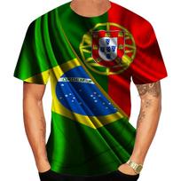 Portugalijos ir Brazilijos vėliavos 3D marškinėliai, laisvalaikio, apvalia kaklo iškirpte, trumpomis rankovėmis, sportiniai vyriški marškinėliai 6XL blue