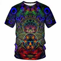 Vasaros Spalvingi Trippy Spaudos Marškinėliai Apvalia Kaklo Iškirpte Trumpomis Rankovėmis Oversized Harajuku Unisex Marškinėliai Vyrams ir Moterims L blue