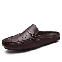 Madingi vasariniai pusbačiai vyrams, laisvalaikio natūralios odos loaferiai, mokasinai, vyriški slip-on, vairavimo batai, kvėpuojantys tuščiaviduriai šlepetės 41 ruda