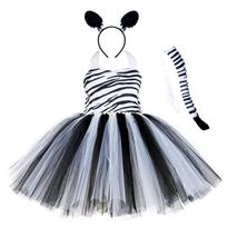 Kūdikių mergaičių Helovinas Gyvūnų Cosplay Kostiumai Vaikams Miško tema Žirafos Karvės Tigro Leopardo Zebra Print Tutu Suknelės Gimtadienio vakarėlis L gray