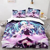 3D H-Hatsune M-Miku patalynės komplektas Viengulis/Dvigulis/Visas/Karalienės/Karaliaus dydžio antklodės užvalkalų komplektas Suaugusiųjų Vaikų Miegamojo Dekoras Japonijos Muzika AU Single(140*210cm)3pcs
