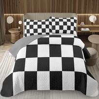 Tinklinė pledinė lovatiesė Juoda ir balta languota patalynės komplektas Sodybos bufalo languota užklotinė Geometrinė gingham languota lovos uždangalas AU Single(140*210cm)3pcs gray