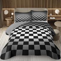 Tinklinė pledinė lovatiesė Juoda ir balta languota patalynės komplektas Sodybos bufalo languota užklotinė Geometrinė gingham languota lovos uždangalas AU Single(140*210cm)3pcs