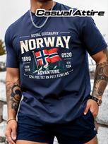 Vyriški Suaugusiųjų Norvegijos Vėliavos Fjordų Spaudinio 100% Medvilnės Madingi Marškinėliai Paprasto Dizaino Patogūs Minkšti Kvėpuojantys Universalūs Gatvėms 3XL blue