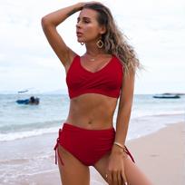Seksualus moteriškas maudymosi kostiumas dviem dalimis, bikinis su raišteliais šonuose, didelio tamprumo maudymosi drabužis 2XL bordinė