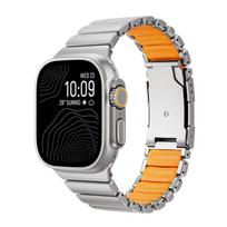 Titano Silikono Magnetinis Dirželis Apple Watch Ultra 3/2/1 49mm Series 11 10 46mm Metalo Juosta Iwatch 9 8 7 45mm 6 SE 5 44mm 44/45/46/49mm pilka/oranžinė