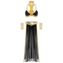 Moterų Senovės Egipto Karalienės Cosplay Apranga Trumpas Viršus Apykaklė Rankovės Šoninė Skeltinė Šifono Sijonas 4 Dalių Rinkinys S juoda
