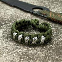 Vintažinė Vikingų Rūnų Išgyvenimo Apyrankė Vyrams Šiaurės Rūnų Pintas Raištelis Apyrankė ant Riešo Apyrankė Moterims Pakabukas Amuletas Rankų Darbo Papuošalas Dovana 23cm žalia