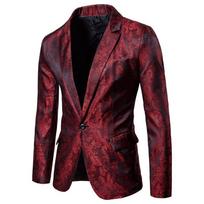 Vyriškas tamsiai mėlynas paisley žakardo švarkas, slim fit, satino smokingo švarkas XL raudona