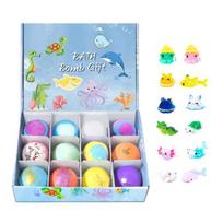 1 Set Ocean-Themed Bath Bombs with Surprise Toys Fizzy Colorful Bubble Bath Balls for Kids Spa-Like Relaxation Fun Gift for Toddlers Children A gray