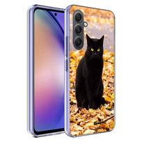 Rudens klevo lapo juodo katino dėklas telefonui Samsung A17 A37 A57 A07 A16 A26 A36 A56 A06 A02S A12 A22 A32 A52S A04S A14 A24 A34 A5 Samsung A12 5G