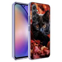 Rudens klevo lapo juodo katino dėklas telefonui Samsung A17 A37 A57 A07 A16 A26 A36 A56 A06 A02S A12 A22 A32 A52S A04S A14 A24 A34 A5 Samsung A33 5G black