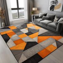 Oranžinis geometrinis kilimas svetainei Modernus prabangus dekoras Namų kilimai miegamajam Didelis dydis Neslystantis Lengvai valomas grindų kilimėlis 60x90cm