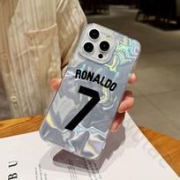 Futbolo C-cR7-R-Ronaldo telefono dėklas, skirtas iPhone 17 16 15 13 14 Pro Max 11 12 Plus, prabangus lazerinis sidabro gradiento silikoninis dangtelis iphone15plus