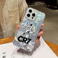 Futbolo C-cR7-R-Ronaldo telefono dėklas, skirtas iPhone 17 16 15 13 14 Pro Max 11 12 Plus, prabangus lazerinis sidabro gradiento silikoninis dangtelis iPhone13PRO