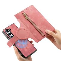 Magnetinis 2 viename nuimamas atverčiamas kortelių piniginės dėklas Magsafe Samsung Galaxy Z Fold 7 6 5 4 3 užtrauktukas kortelių lizdas odinis dėklas For Galaxy Z Fold 8 rožinė
