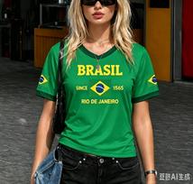 Vasaros moteriški Brazilijos stiliaus futbolo marškinėliai su vėliava, 3D spausdinti trumparankoviai marškinėliai, sportinė apranga, dovana Brazilijos gerbėjams, moteriški marškinėliai M green