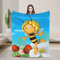 Bitė Maja su gėlėmis pledas Animacinis minkštas patogus pliušinis mesti pledas sofai lovai stovyklavimui Flanelinis lovatiesis lovos uždangalas Size: 75*100cm, Weight: 230 GSM blue