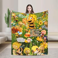 Bitė Maja su gėlėmis pledas Animacinis minkštas patogus pliušinis mesti pledas sofai lovai stovyklavimui Flanelinis lovatiesis lovos uždangalas Size: 100*150cm, Weight: 230 GSM