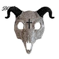 Helovino kostiumo kaukė Ožio galva Kaukolės kaukė, Siaubo kalnų krištolo gyvūnas Baisus raguotas velnias Maskarado Cosplay vakarėlio rekvizitas suaugusiems sidabras