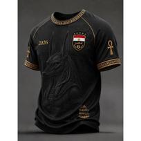 2026 M. Egipto vyrų nacionalinės komandos raglaninis futbolo marškinėlis su pilnu senovės Egipto reljefiniu žakardu, greitai džiūstantis, kvėpuojantis, gerbėjo sportinis marškinėlis 6XL