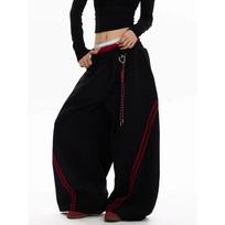 Moteriškos Dryžuotos Laisvos Y2k Sportinės Kelnės Harajuku Streetwear Pilkos Sportinės Kelnės Šokio Vintage Kelnės Pavasaris S juoda
