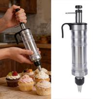 Cookie Press Maker Stainless Steel DIY Icing Piping Kit with Interchangeable Nozzles for Cake Dessert Decorating Baking Tool gray