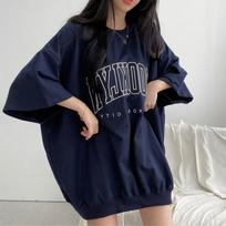 Moteriškas apvalios apykaklės pusrankovės marškinėliai, oversized, su raidžių spauda, laisvas medvilninis tunikos viršus vasarai 3XL black