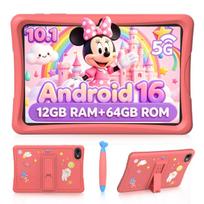 ExcitPower K10 10.1 colio vaikiškas planšetinis kompiuteris Android 16, 4GB RAM 64GB ROM, didelis ekranas Widevide L1, aštuonių branduolių RK3562, 5000 mAh, 5G WiFi rožinė